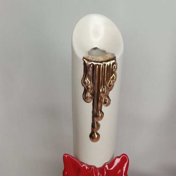 Mid Century Modern Christmas Candle Holder Set Of 2 Poinsettia Ceramic 1950s - Picture 6 of 15